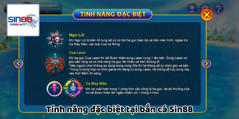 Tính năng đặc biệt nhất tại bắn cá Sin88