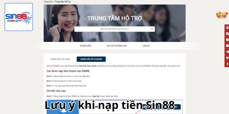 Lưu ý khi thực hiện giao dịch nạp tiền Sin88